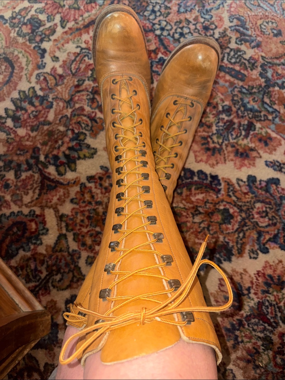 Vintage 1970’s Zodiac Leather 3 1/2”Heel Lace Up Boots
